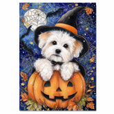 Halloween Coton de Tulear Puppy Canvas Wall Art for Dog Moms Apartment Decor Seasonal Gift and Pet Lover Home Style on Ready to Hang 1.5" Thick Canvas Wrap, Floating Framed Canvas, Flat Rolled Canvas